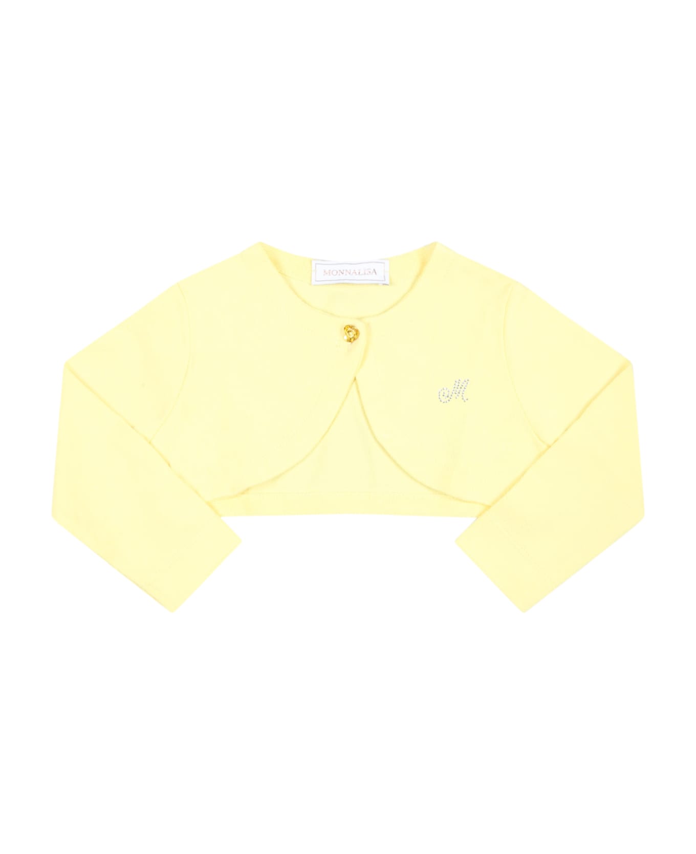 Monnalisa Yellow Cardigan For Baby Girl With Logo - Yellow