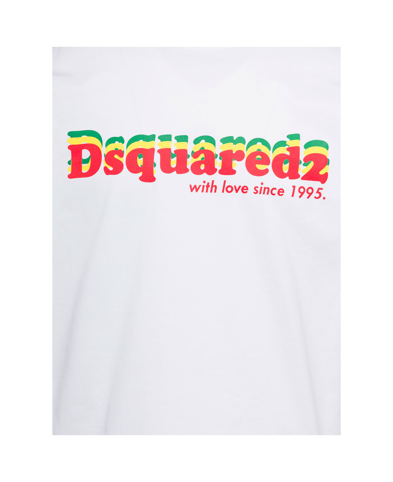 Dsquared2 White Crewneck T-shirt With Printed Logo On The Chest In Cotton Man - White