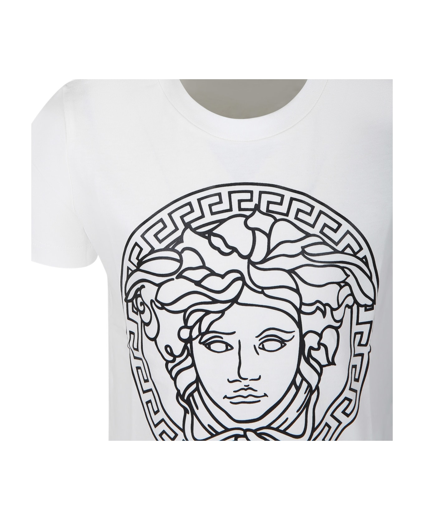 Versace White T-shirt For Girl With Medusa Print - White