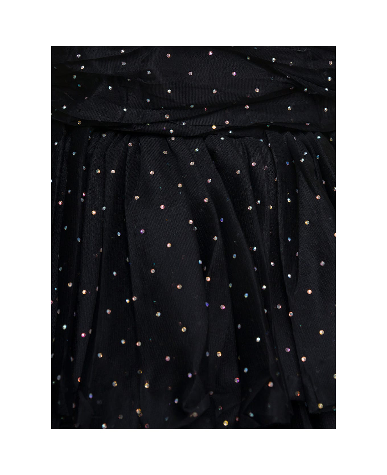 Rotate by Birger Christensen Mini Black Flounced Dress With All-over Rhinestones Embellishment In Mesh Woman - Black ワンピース＆ドレス