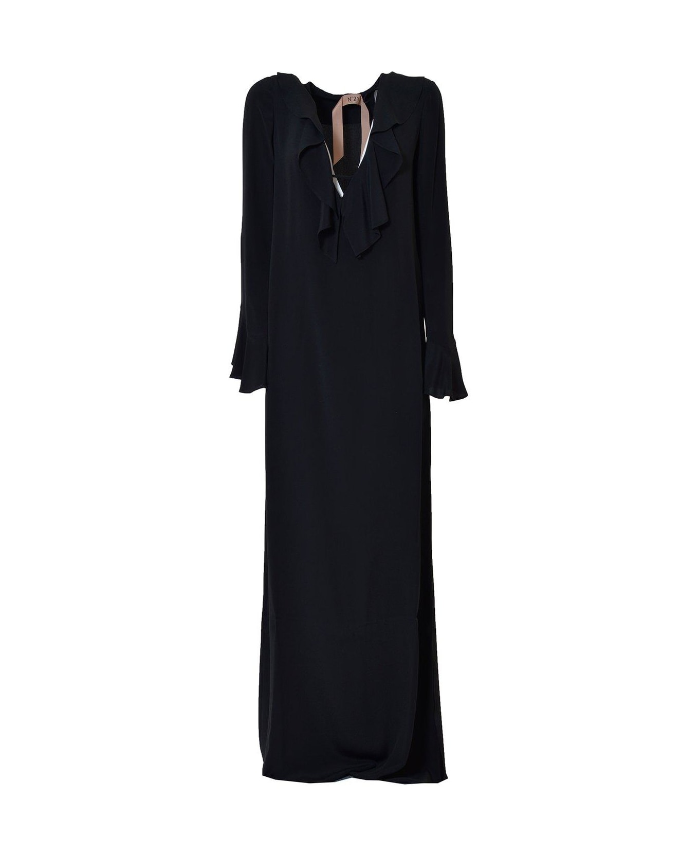 N.21 High Neck Lace-trim Maxi Dress - Nero