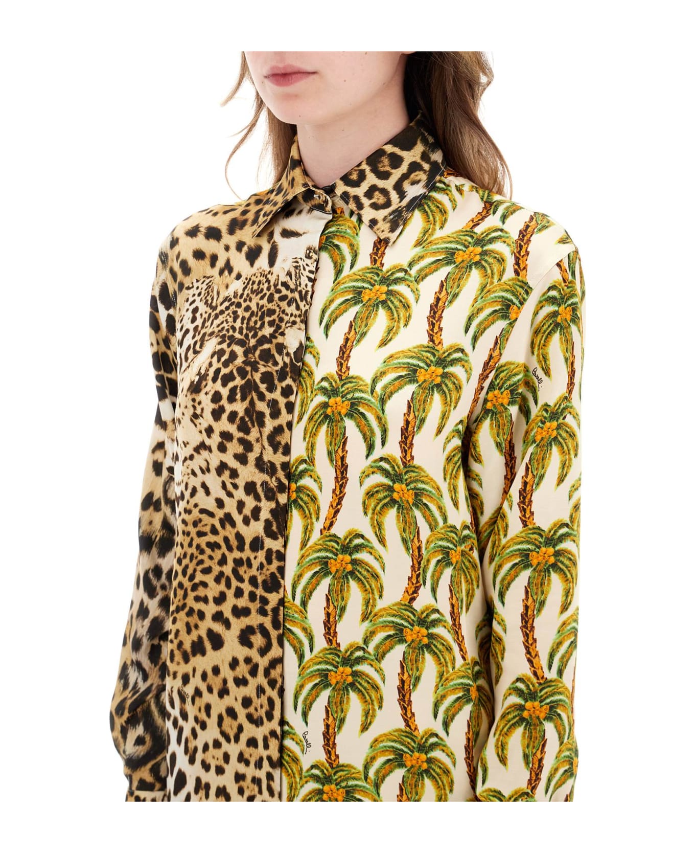 Roberto Cavalli Jaguar And Palm Tree Printed Shirt - MULTI (Beige)