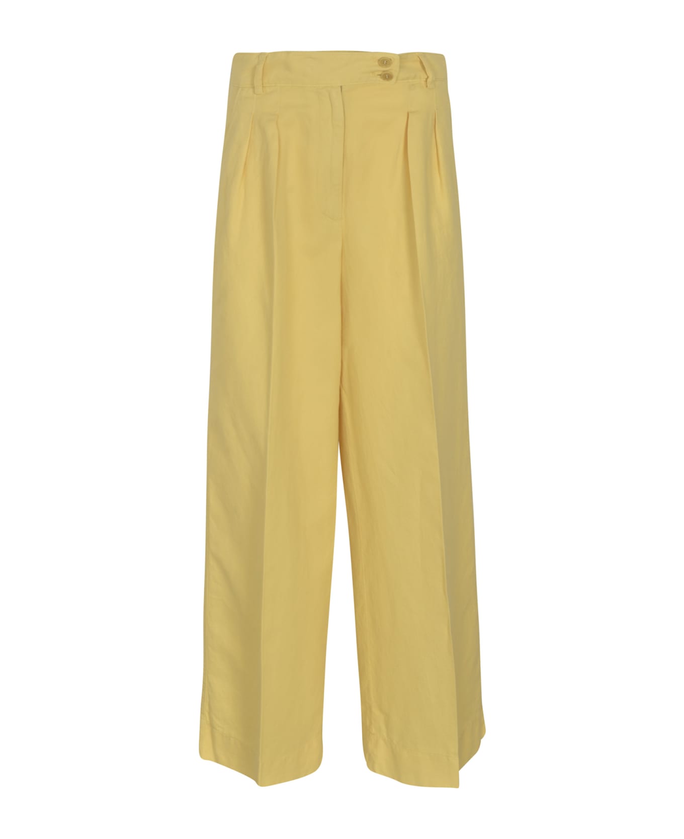 Aspesi Ginger Linen And Cotton Palazzo Trousers - Yellow ボトムス