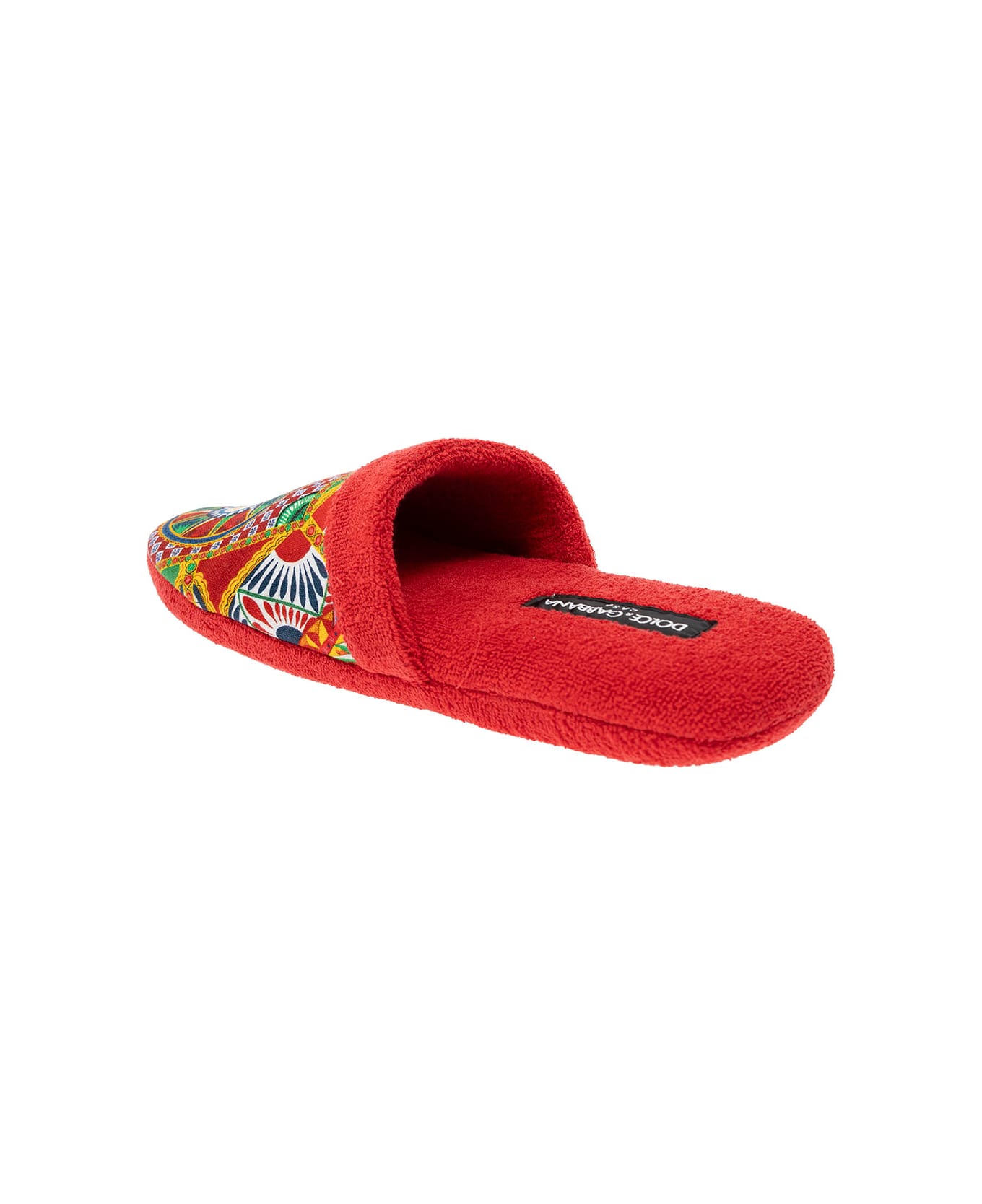 Dolce & Gabbana Cotton Terry Slippers Carretto Siciliano - Red