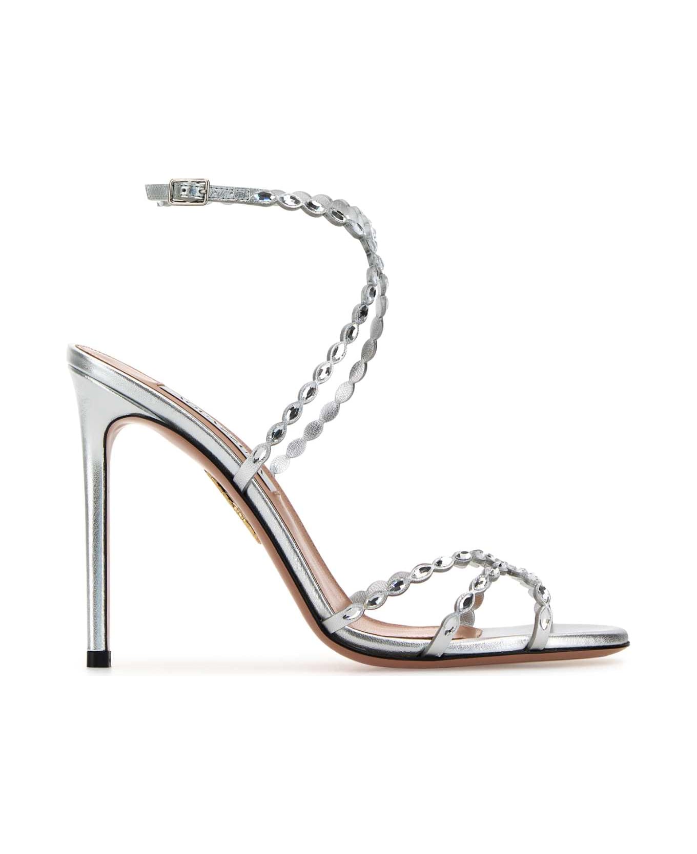 Aquazzura Embellished Leather Love Struck Sandals - SILVER