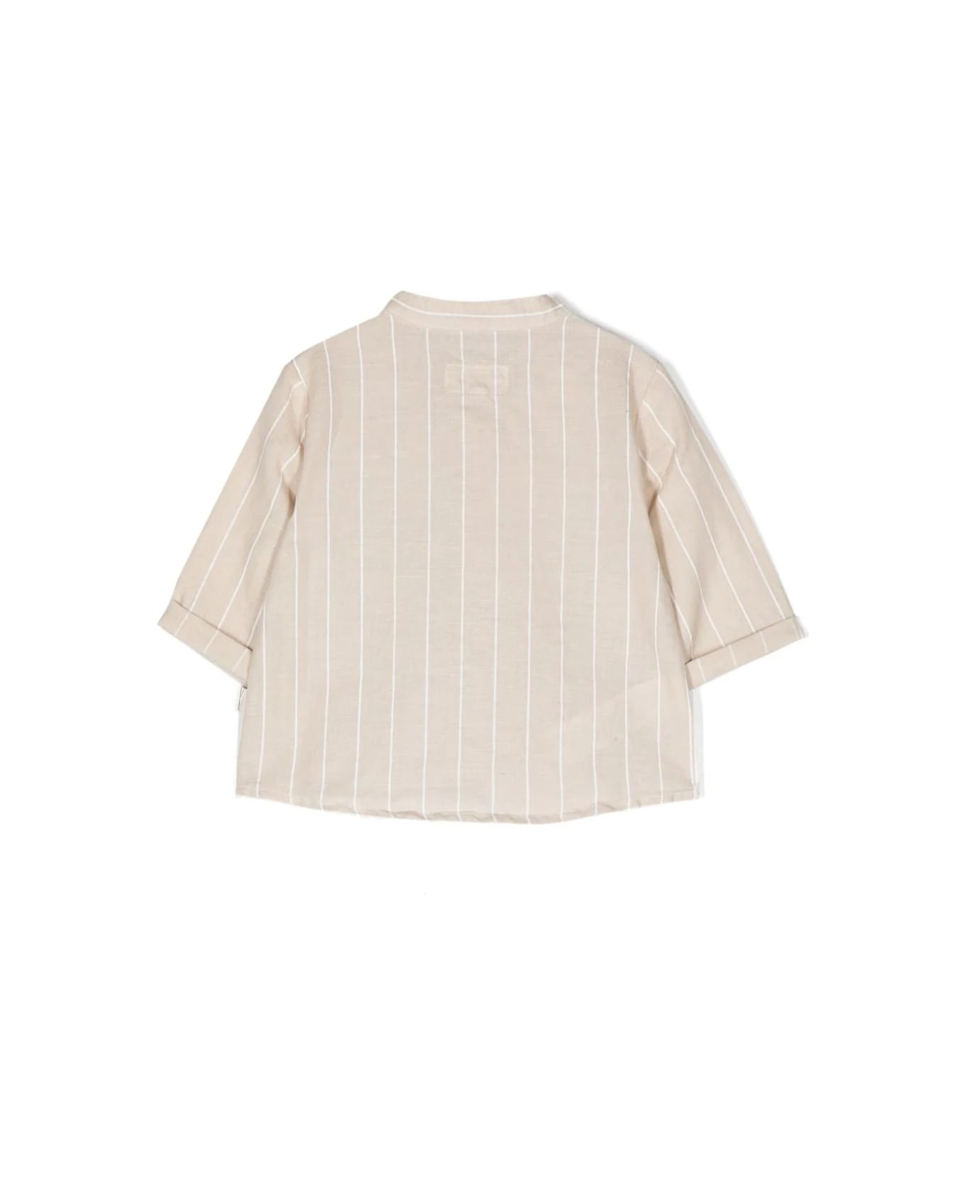 Teddy & Minou Pinstripe Linen Blend Shirt - Brown