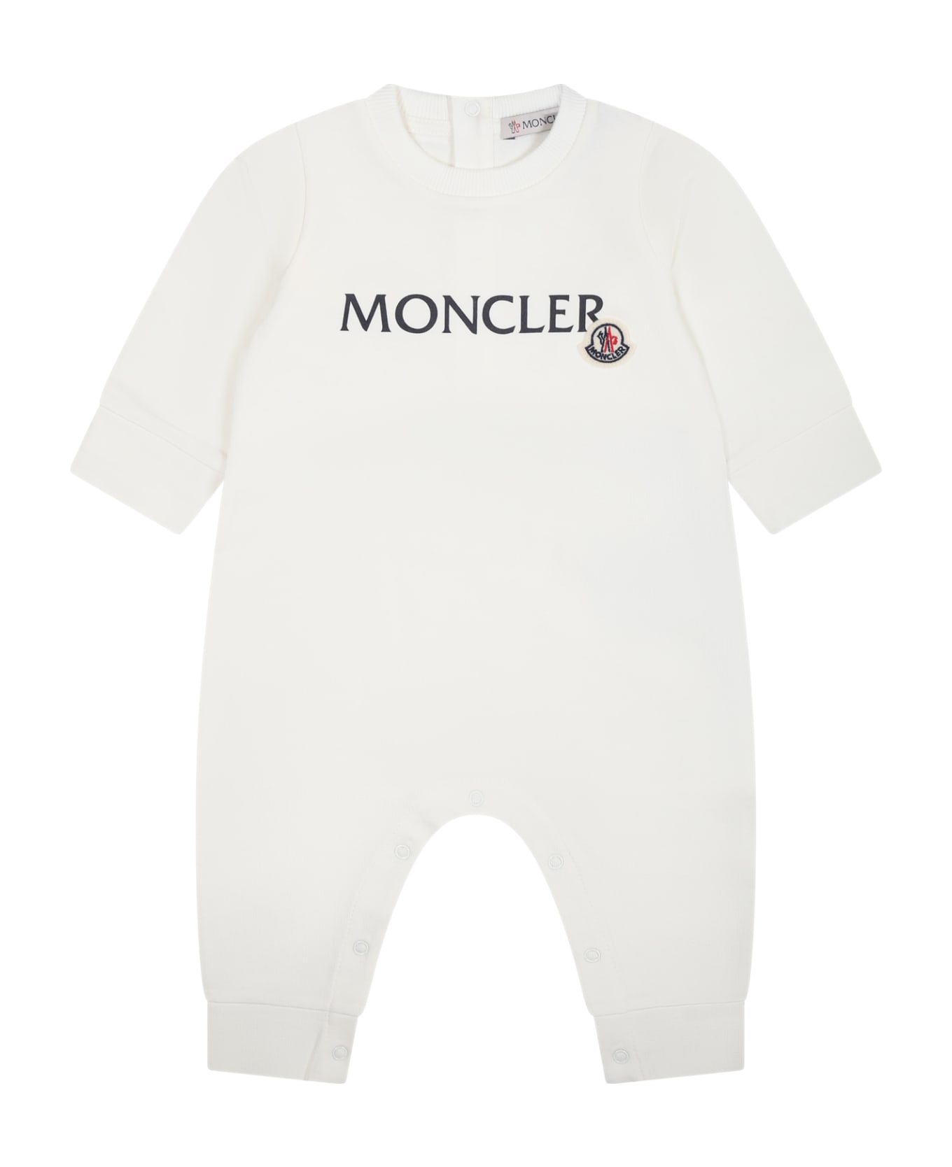 Moncler White Baby Jumpsuit With Logo - White