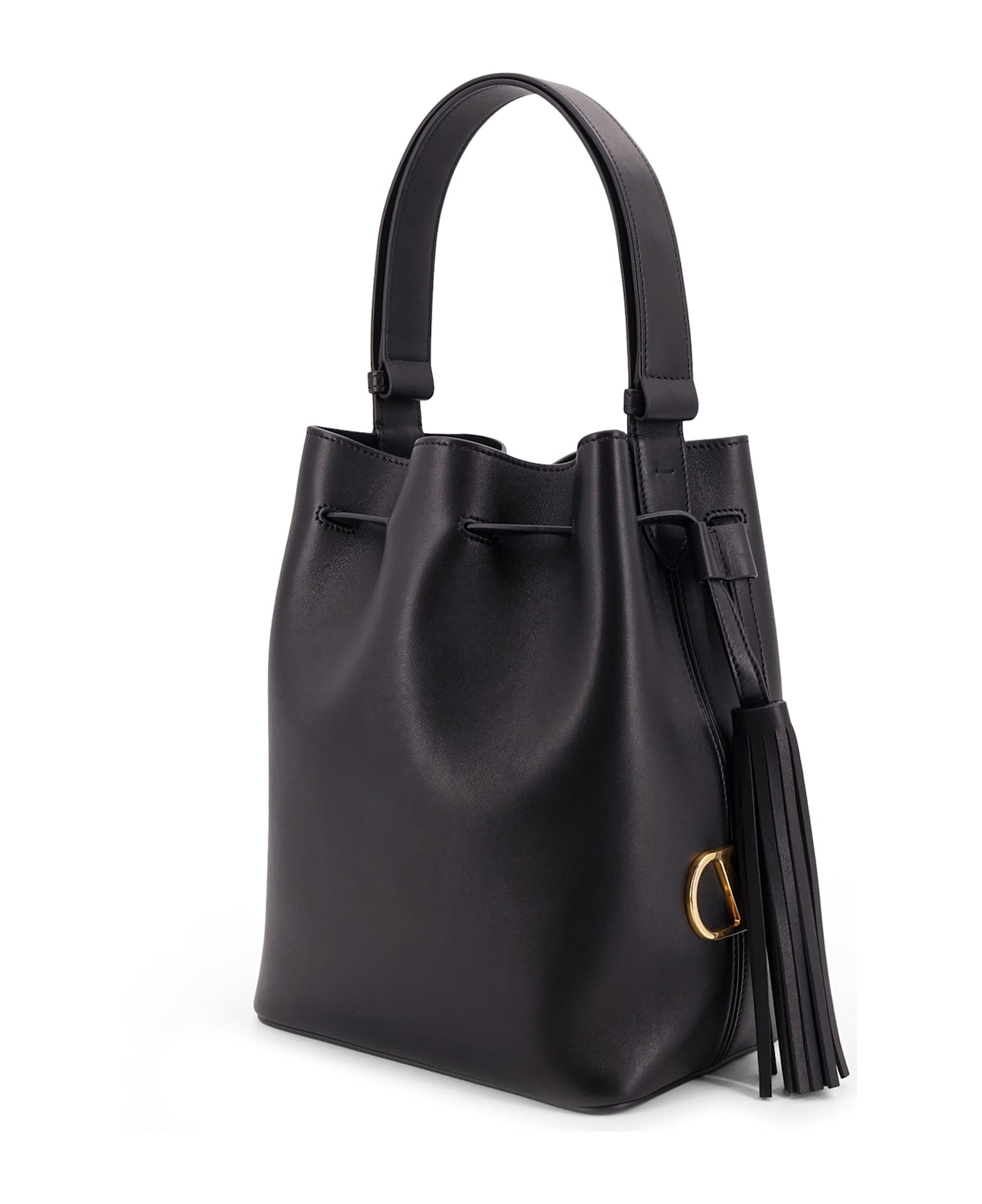 Valentino Garavani So Seau Leather Bucket Bag With Meatl Vlogo - Black