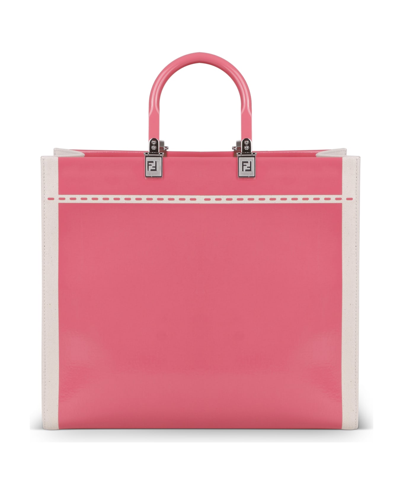 Fendi Sunshine Bag In Canvas And Patent Leather - Grezzo+pink Dalia+palladio