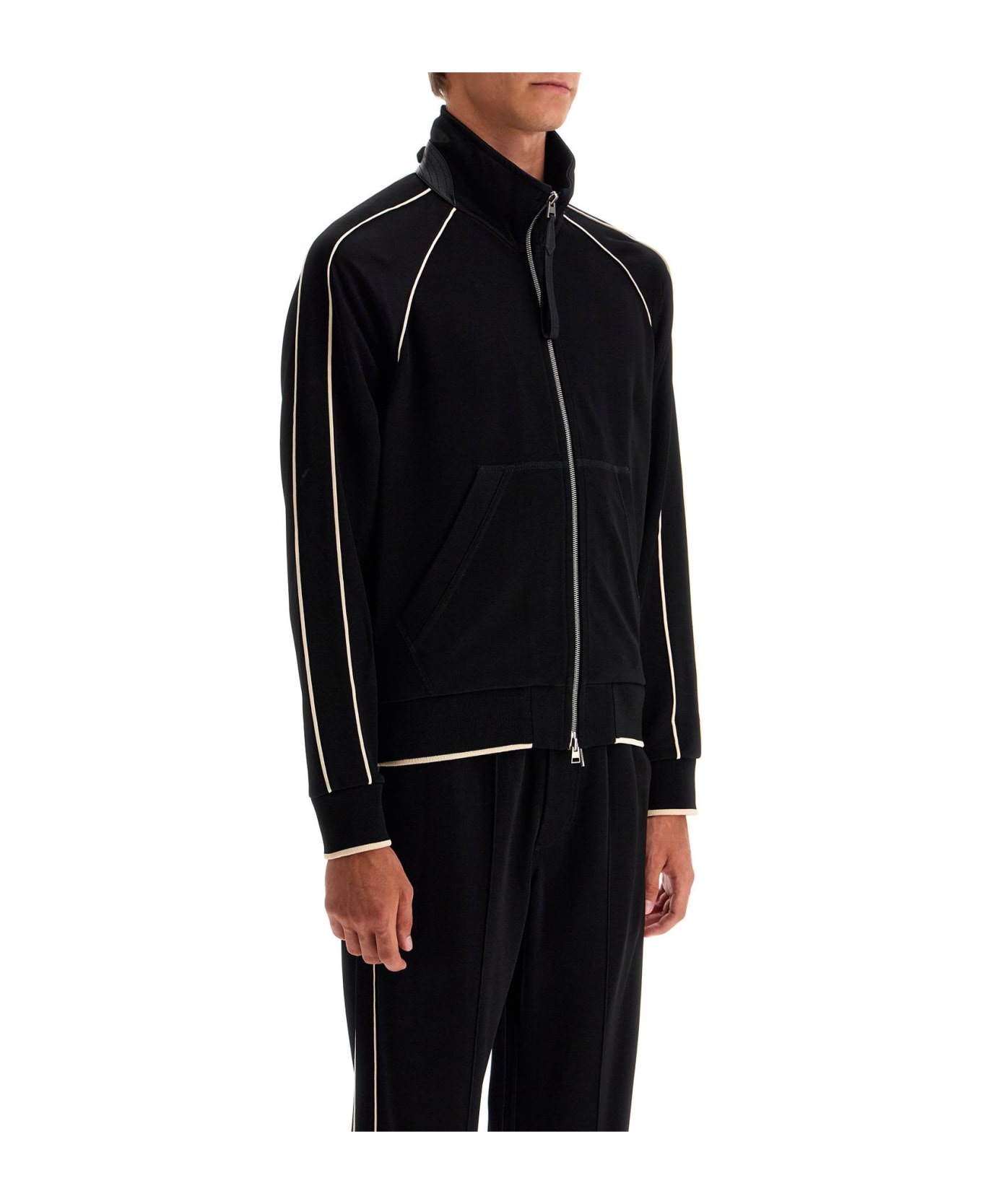 Tom Ford 'v-neck Viscose Zip-up - BLACK (Black)