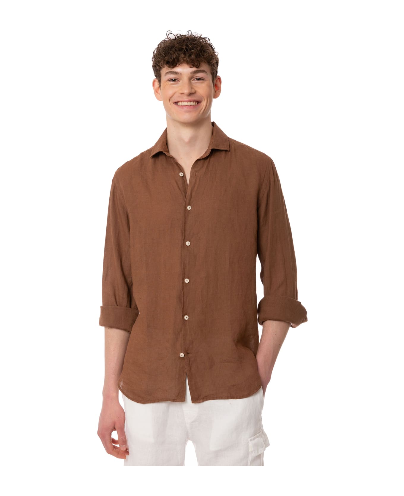MC2 Saint Barth Man Brown Linen Pamplona Shirt - BROWN
