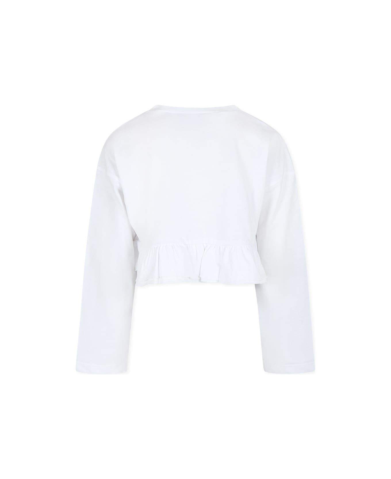 Douuod White Crop T-shirt For Girl With Logo - White