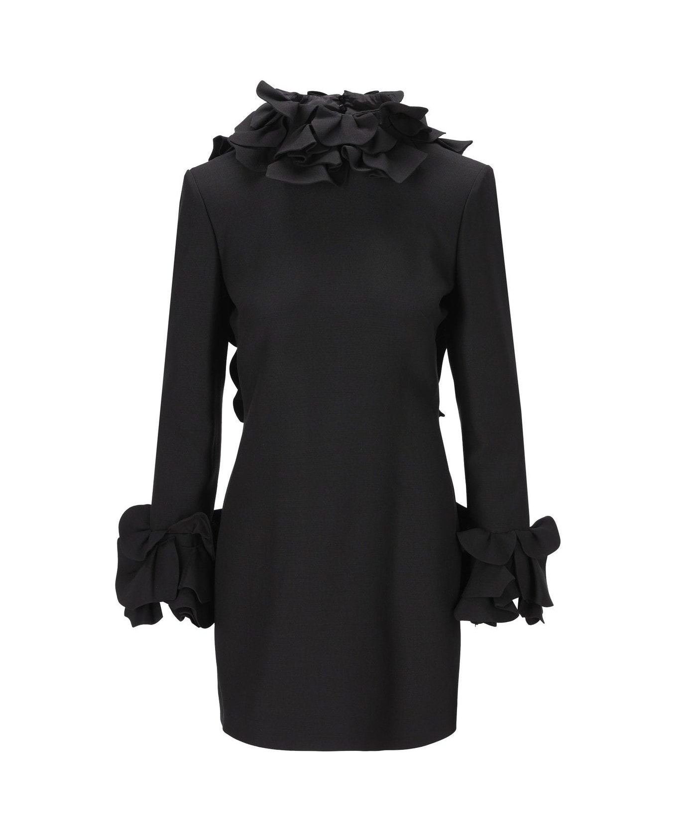 Valentino Garavani Ruffled Open Back Long-sleeved Dress - Black