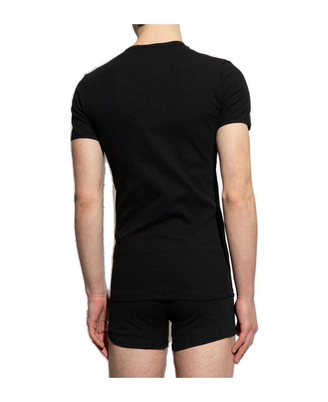 Versace Logo Embroidered T-shirt - Black