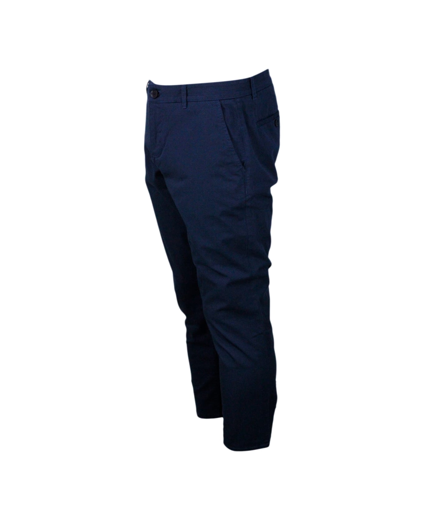 Armani Collezioni Stretch Cotton Trousers With Welt Pockets And Zip And Button Closure - Blue