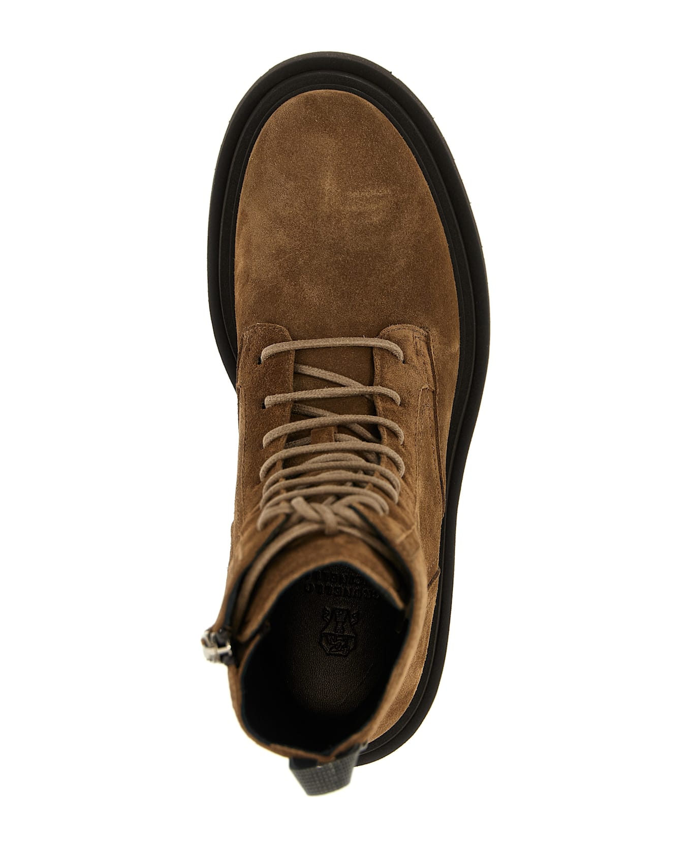 Brunello Cucinelli Suede Combat Boots Monile - Brown