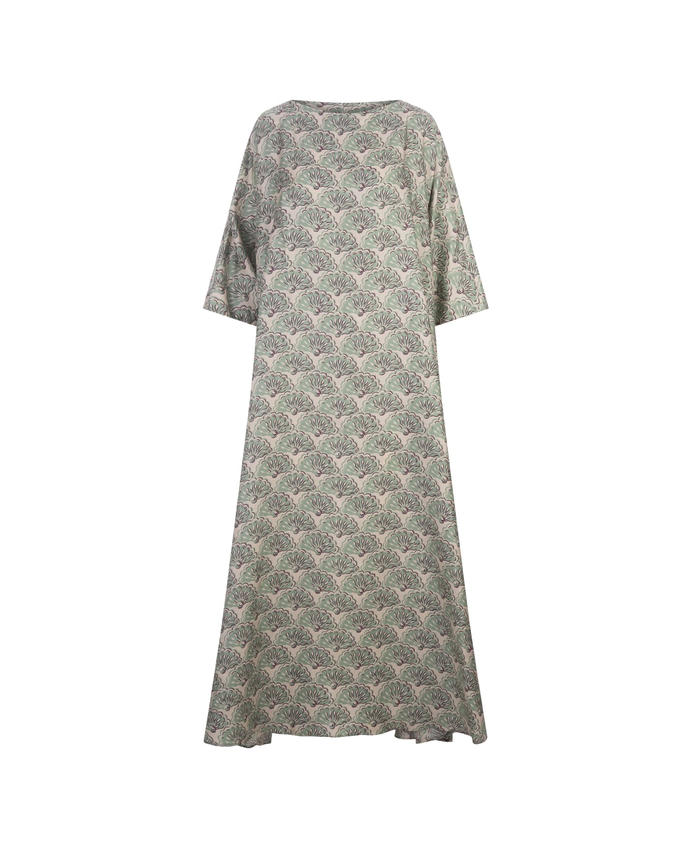 La DoubleJ Muumuu Dress With Round Neck In Fans Mint Silk Twill - Green ワンピース＆ドレス