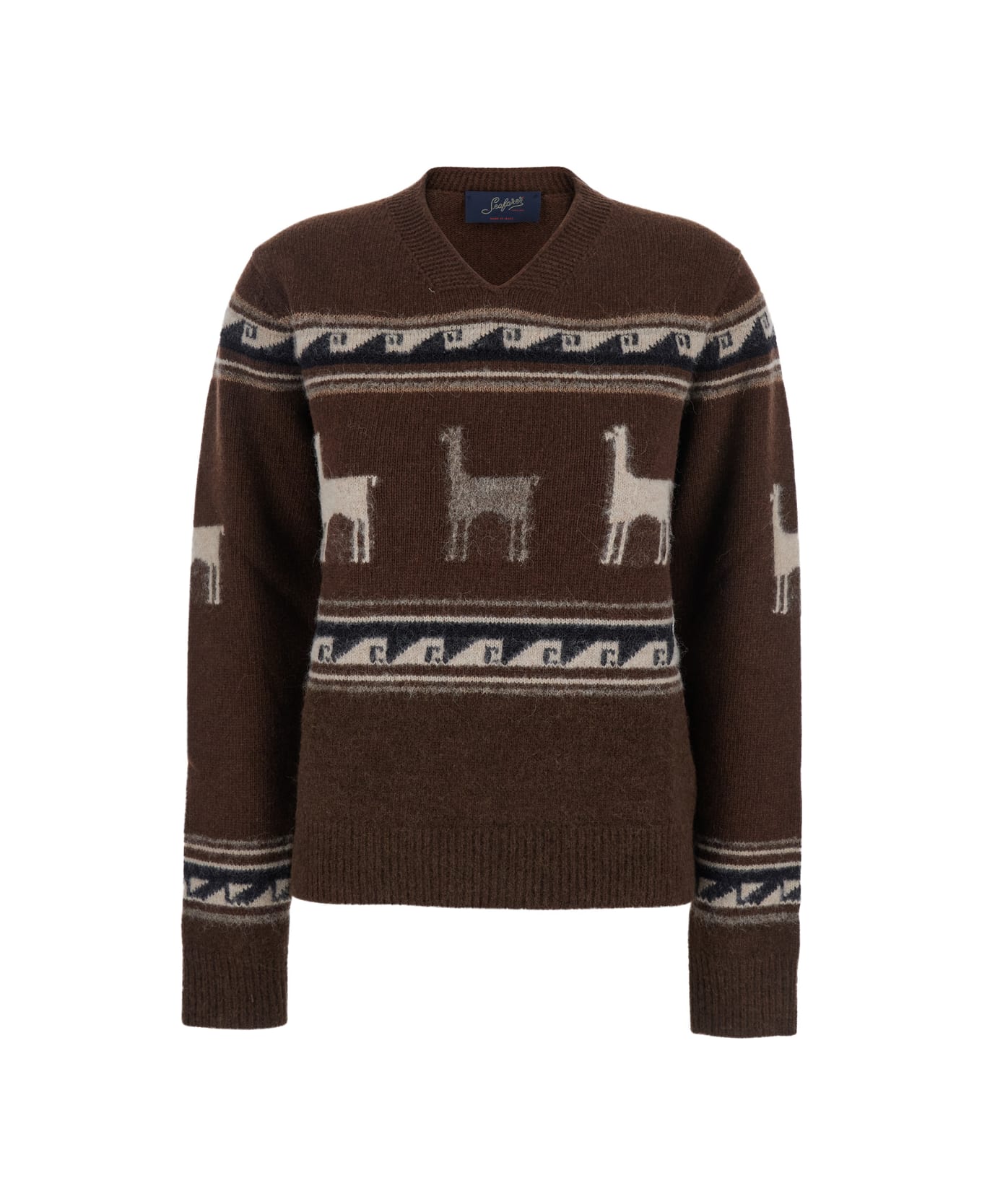 The Seafarer Brown Sweater With V Neck And Front Motif In Wool Woman - BROWN