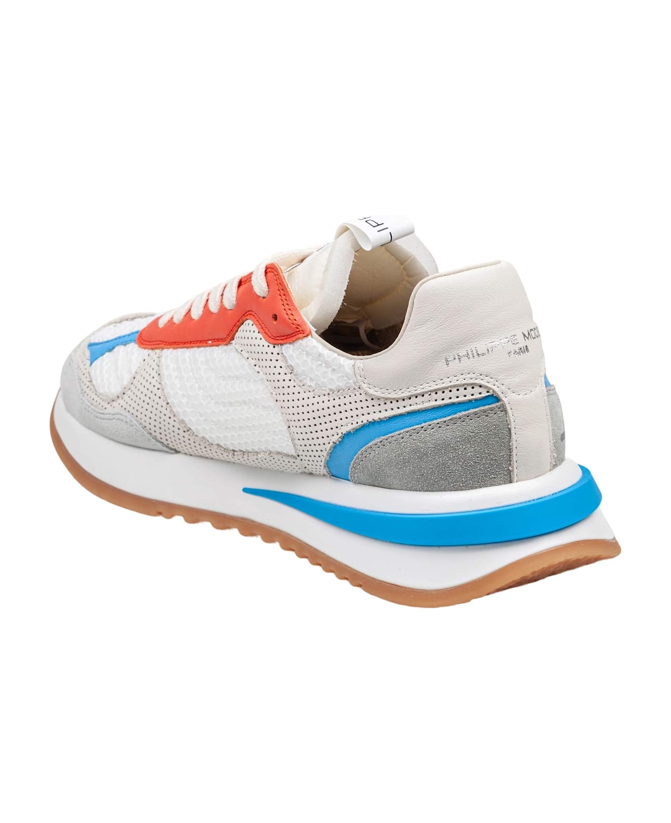 Philippe Model Olympique Sneakers In Leather And Fabric Color White, Grey And Orange - WHITE