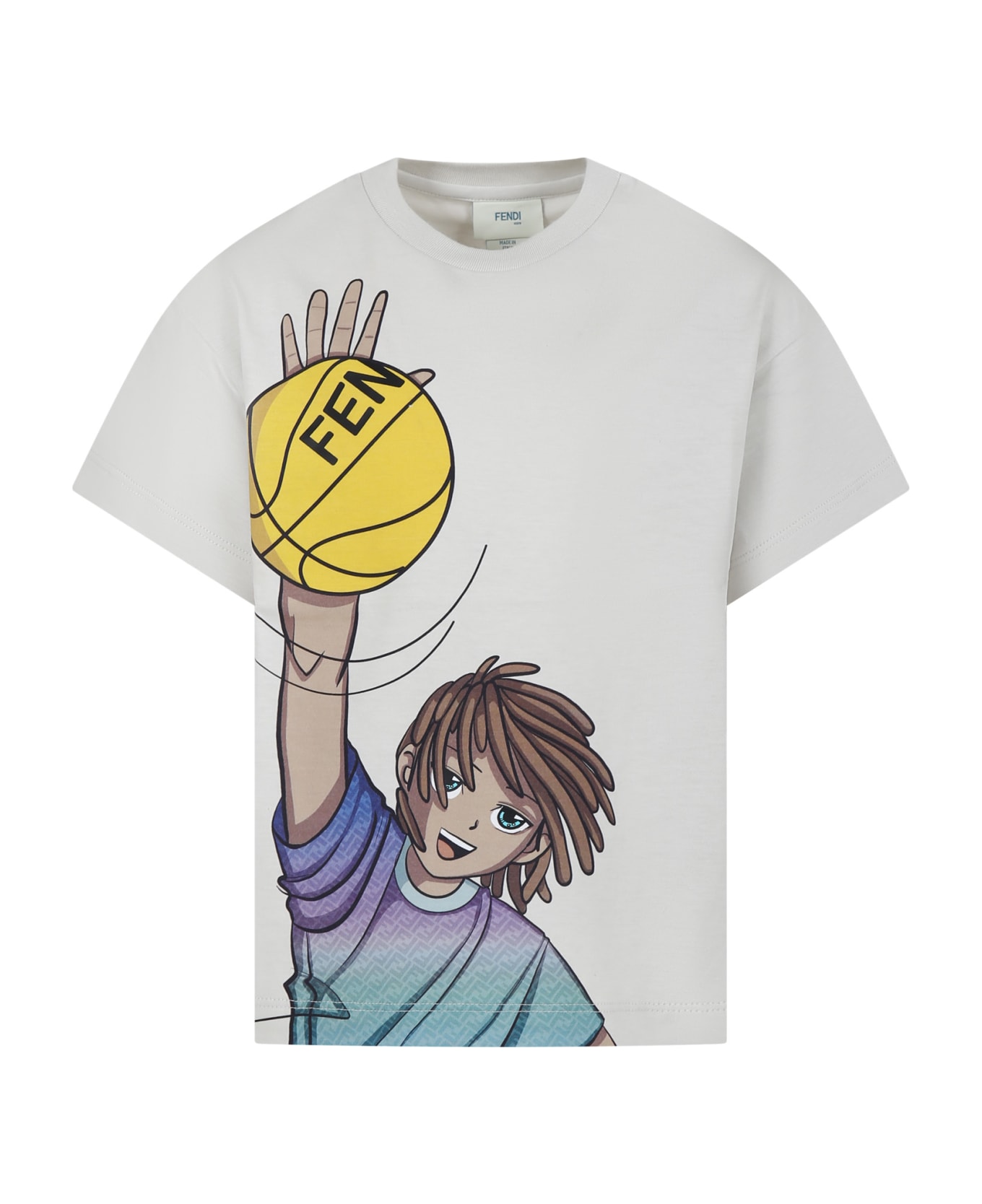 Fendi Beige T-shirt For Boy With Print And Ff - Beige