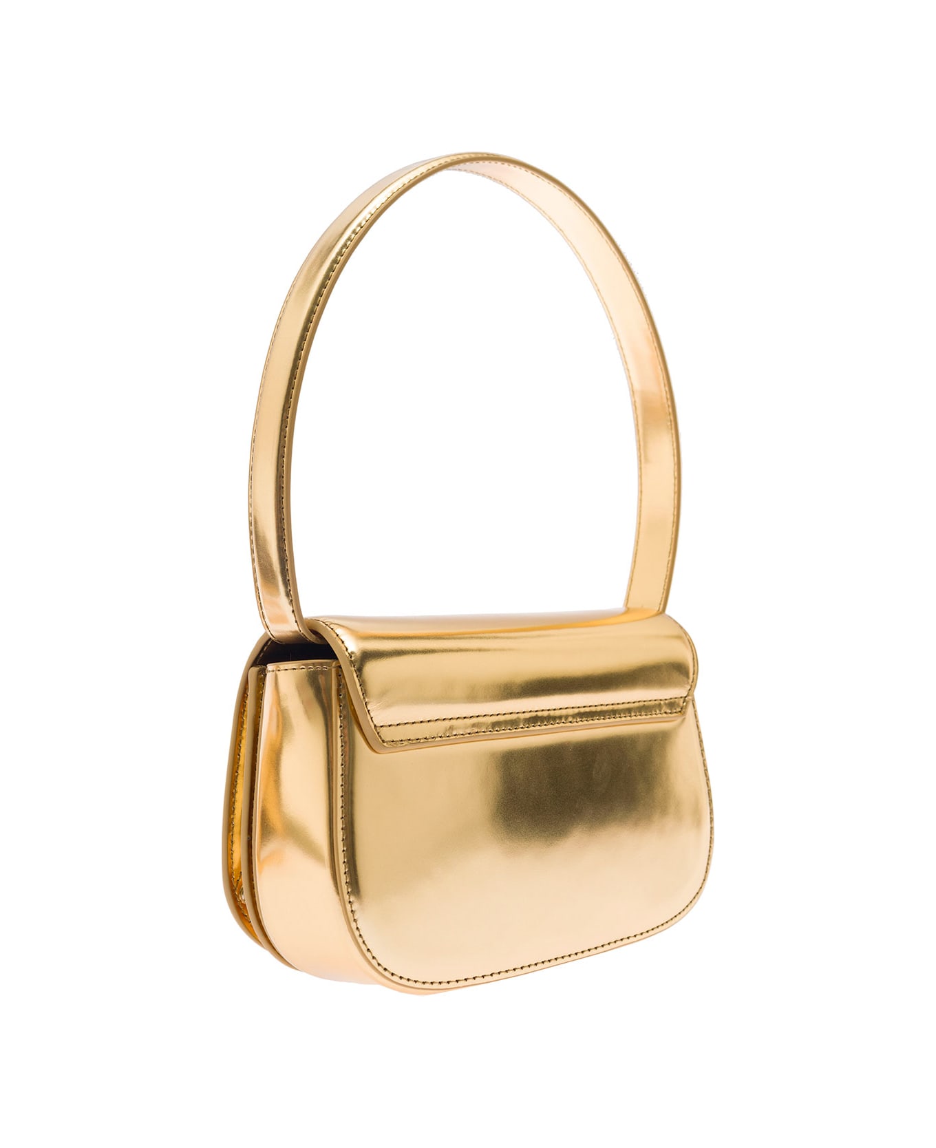 Diesel '1dr' Gold-colored Handbag With Electroplated Oval D Plaque In Glossy Mirrored-leather Woman - Metallic