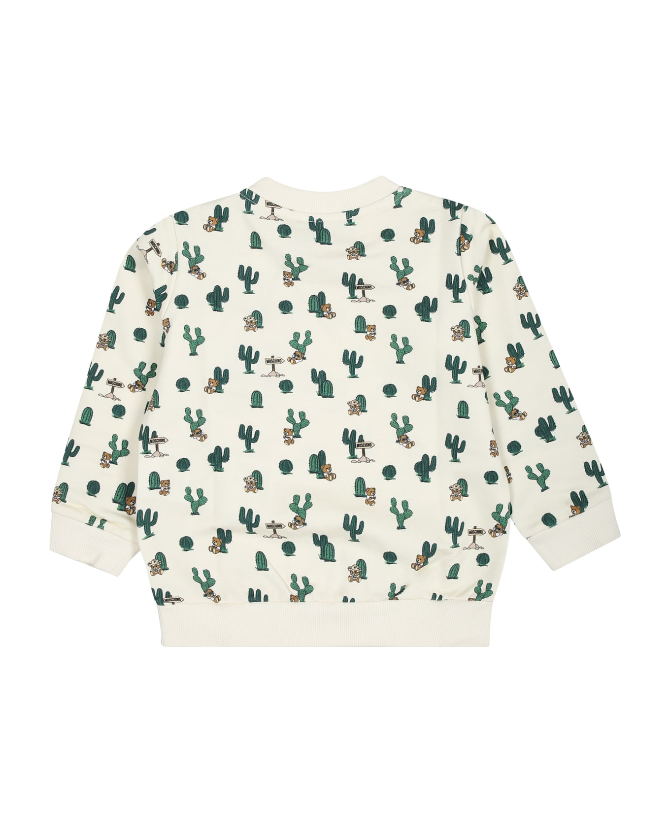 Moschino Ivory Sweatshirt For Baby Boy With Teddy Bear And Cactus - Ivory