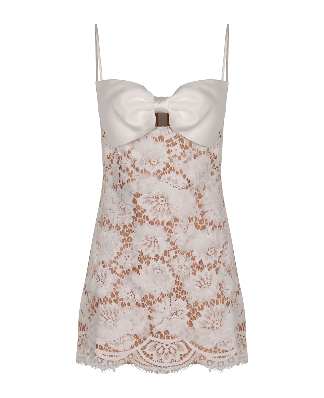 self-portrait Mini Dress With Lace Bow - White