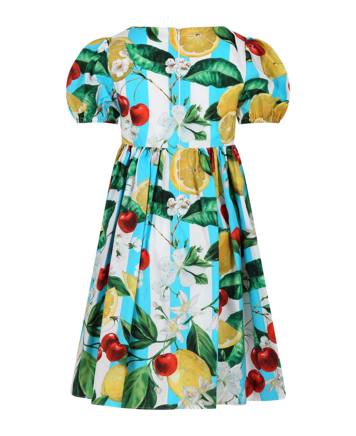 Dolce & Gabbana Multicolor Dress For Girl With All-over Flowers And Fruits - Multicolor ワンピース＆ドレス