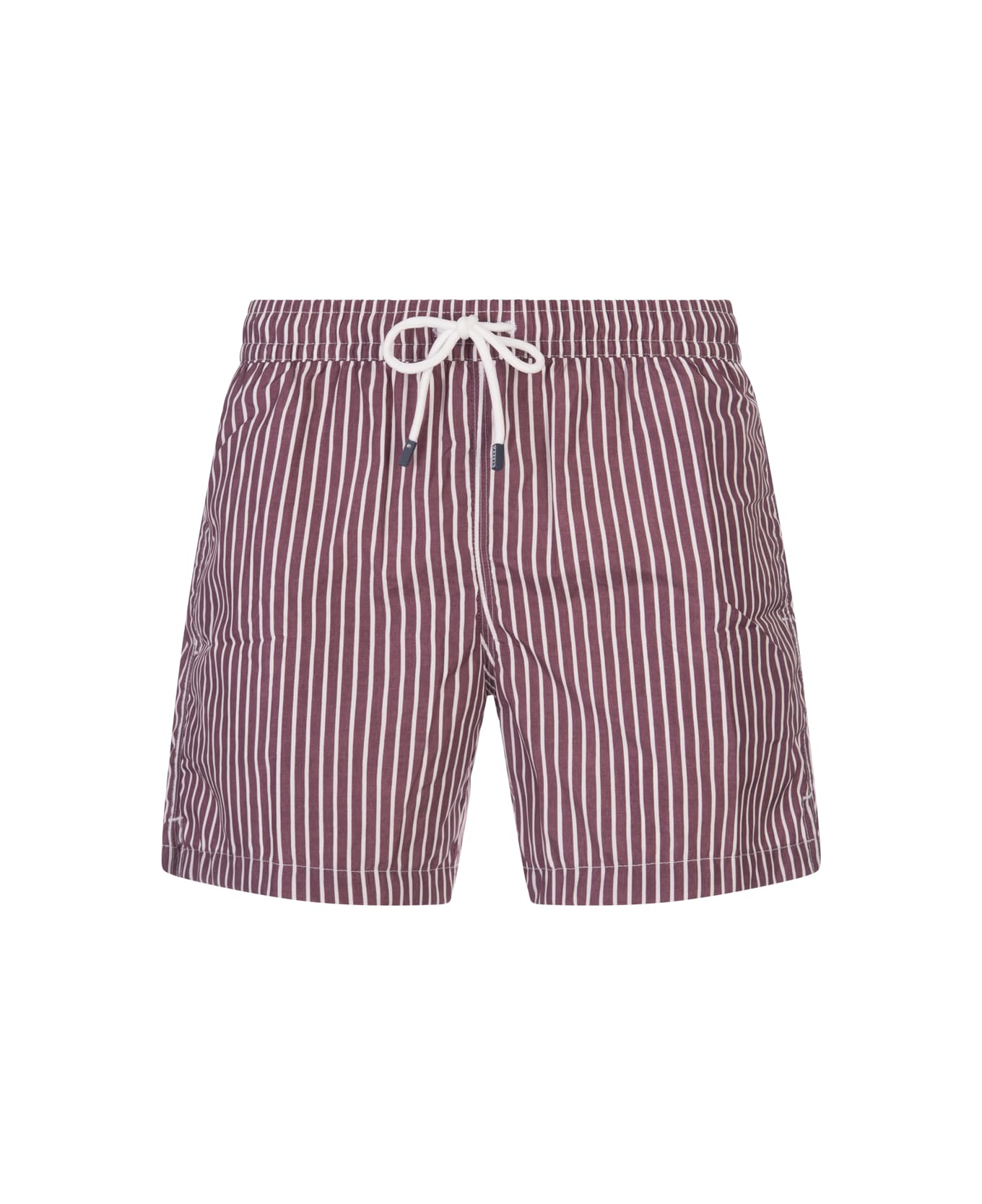 Fedeli Burgundy And White Striped Swim Shorts - Red
