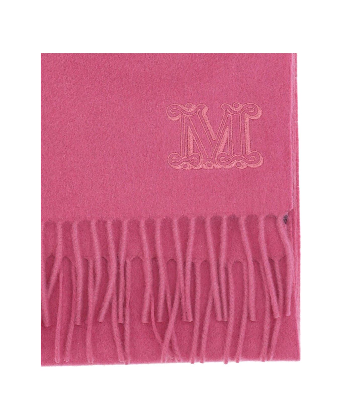 Max Mara Logo Embroidered Fringed Knitted Scarf - Antique Rose スカーフ＆ストール