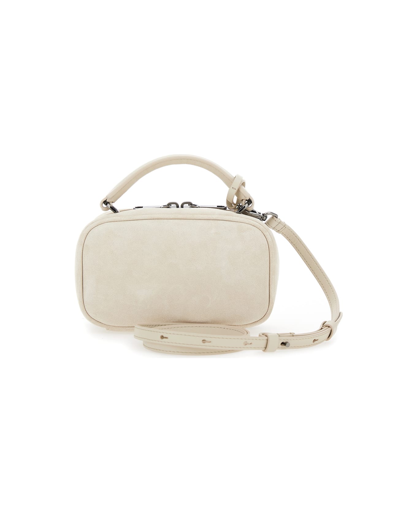 Brunello Cucinelli 
boston Explorer
 White Crossbody Bag With Removable Metal Padlock Charm In Suede Woman - White