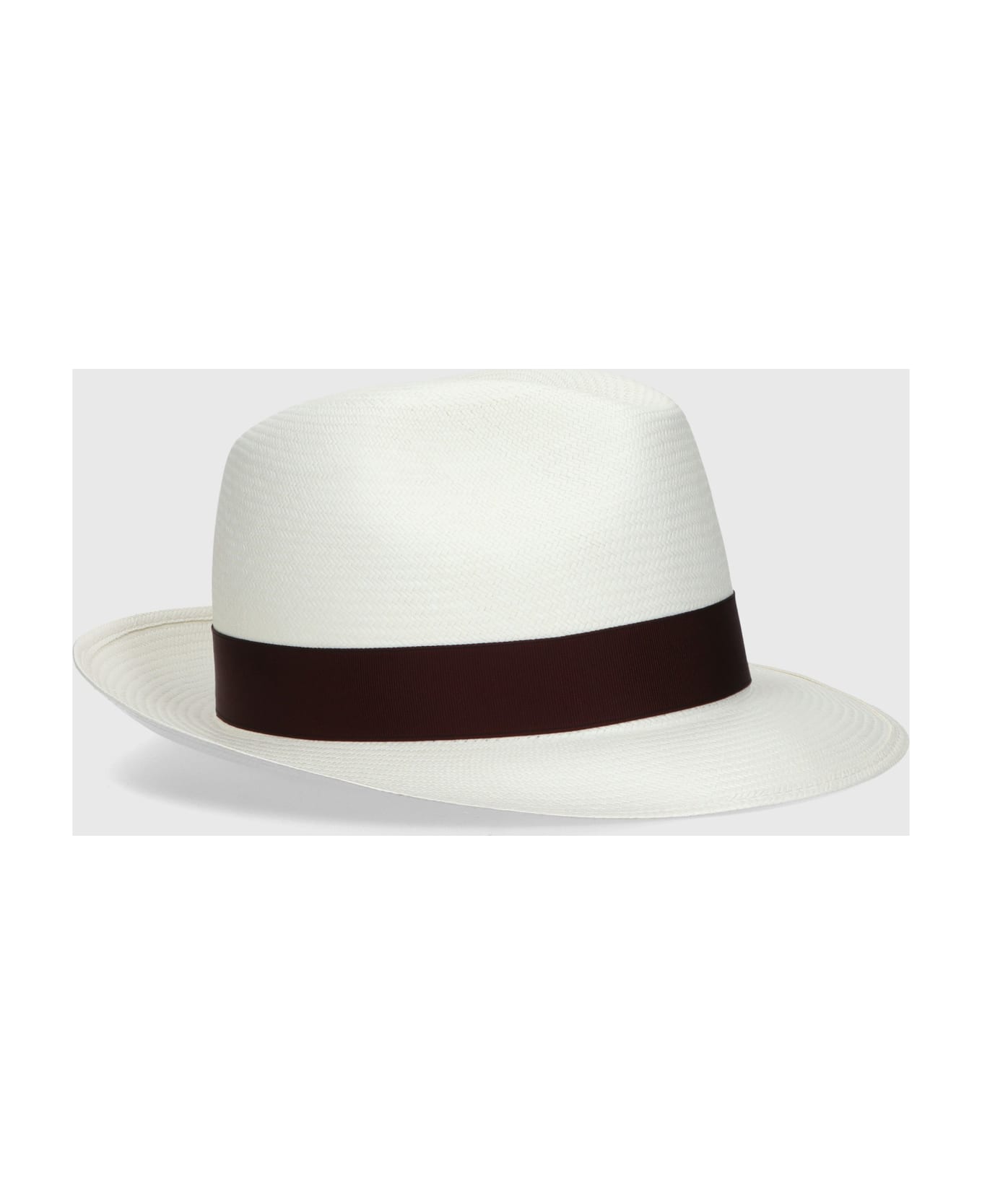 Borsalino Federico Panama Fine Medium Brim - WHITE, WINE RED HAT BAND 帽子