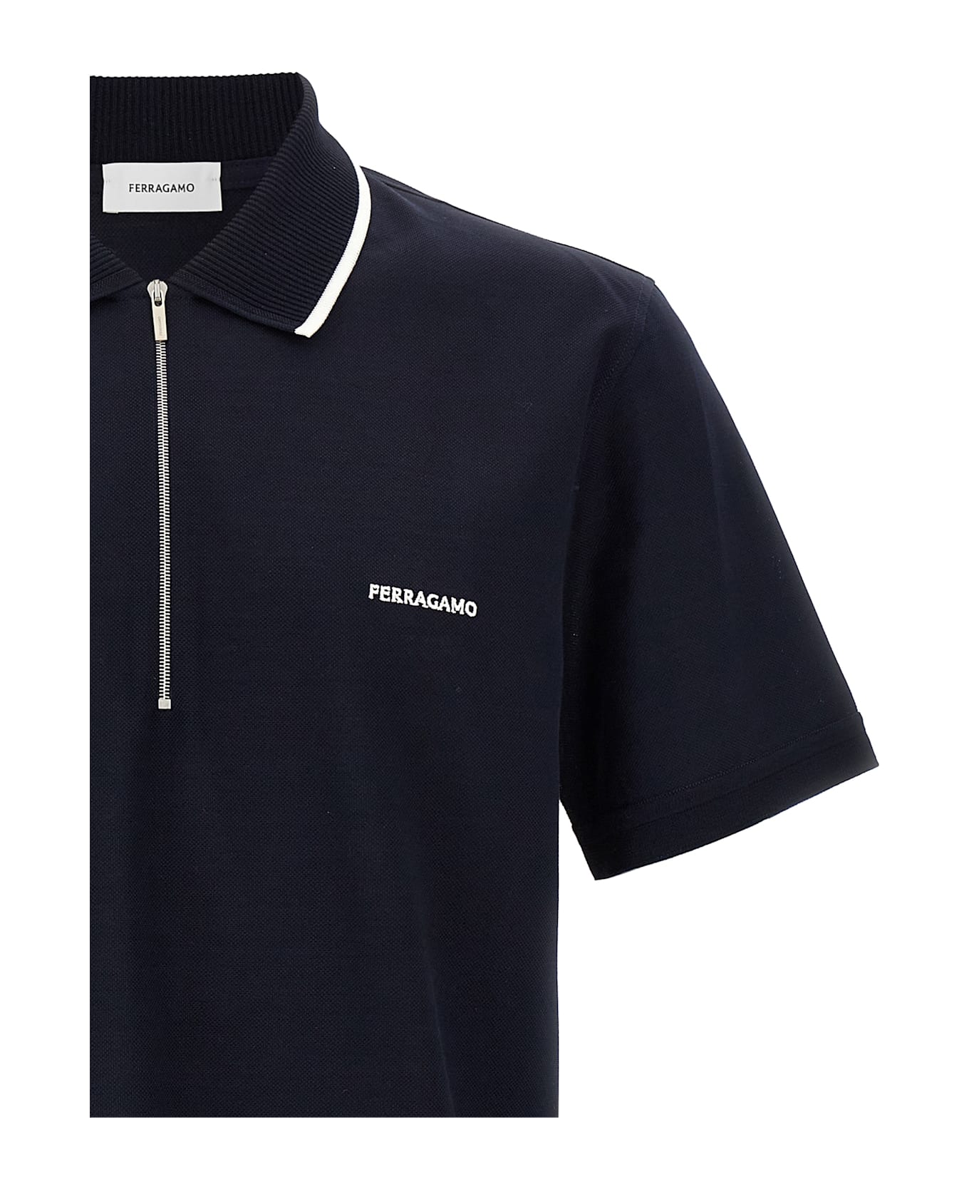 Ferragamo Logo Embroidery Polo Shirt - Blue