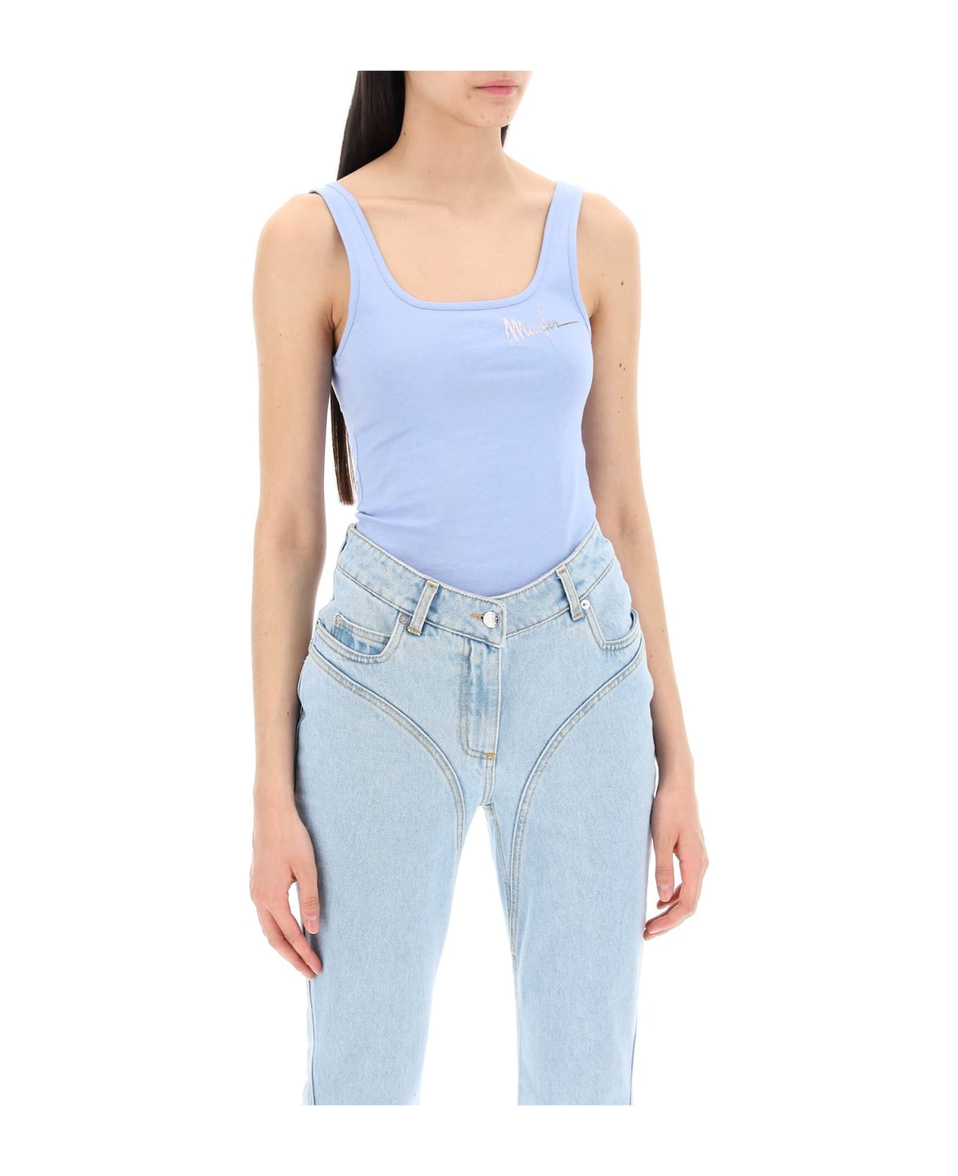 Mugler 'tank Top Body With Signature Logo Print - SILVER BLUE (Light blue)