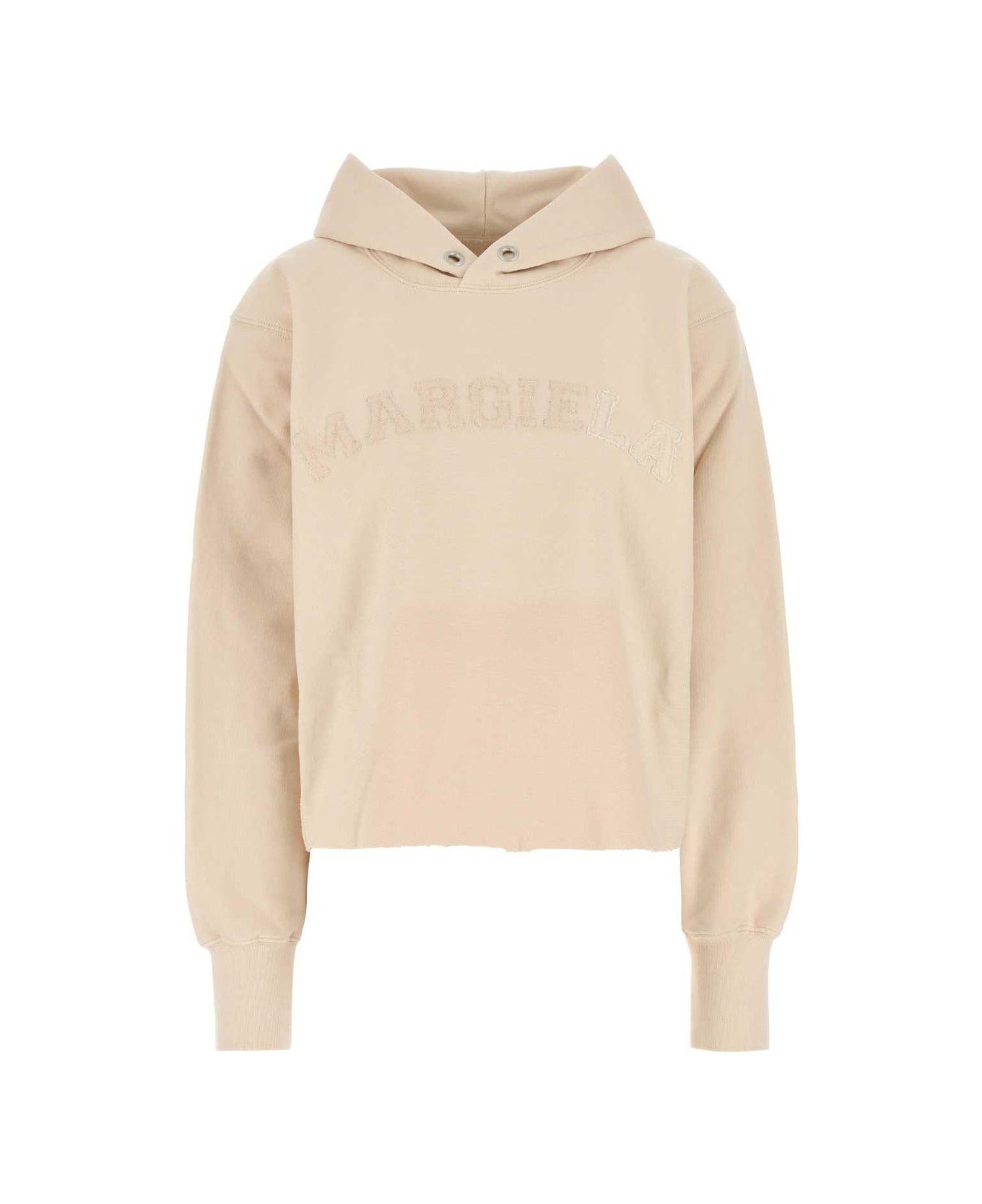 Maison Margiela Logo Detailed Raw-cut Hem Hoodie - NEUTRALS