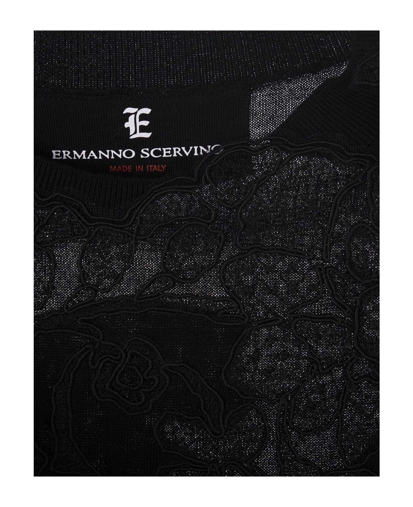 Ermanno Scervino Black Knitted Sleeveless Top With Lace - Black トップス