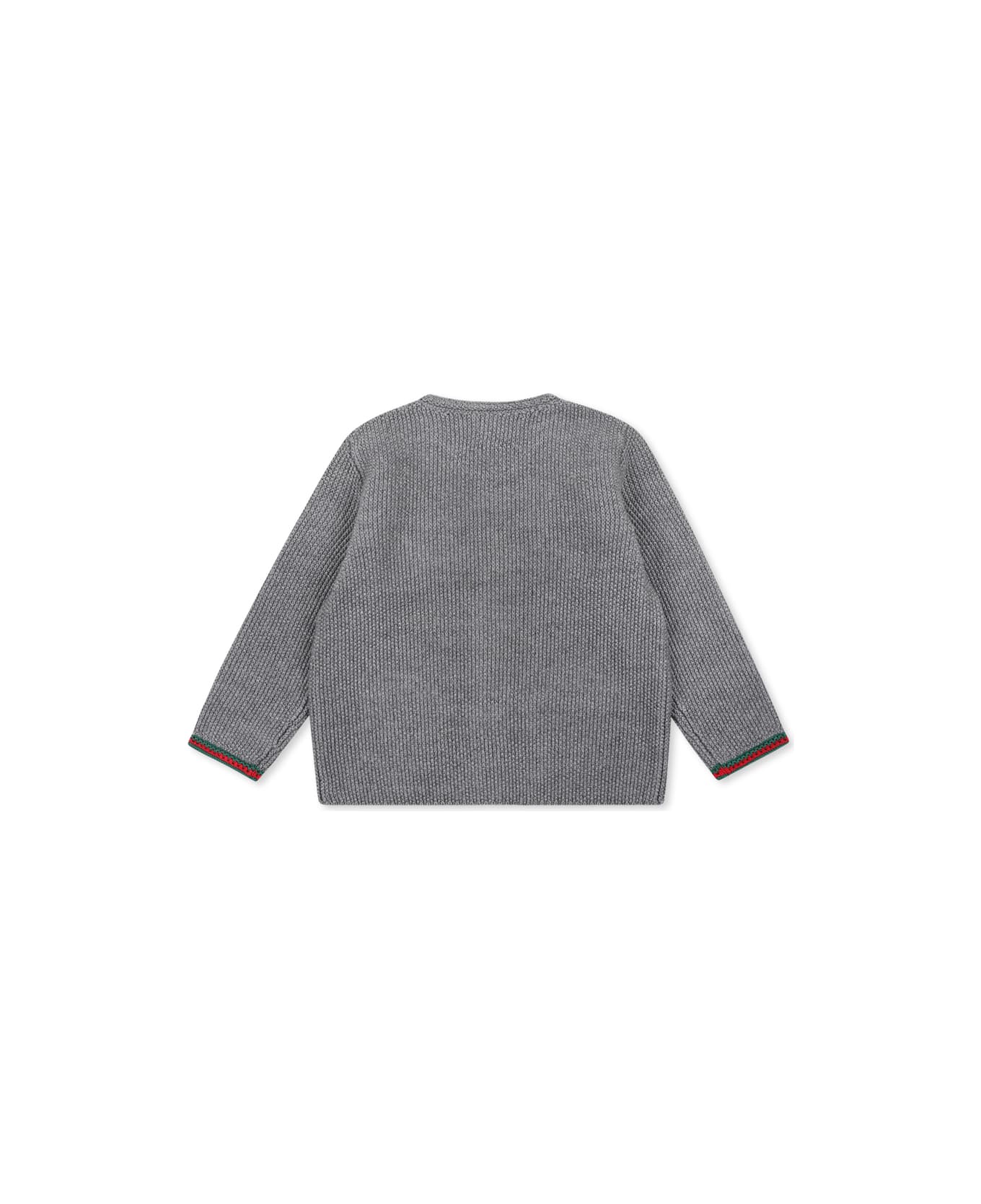 Gucci Grey Cardigan For Baby Boy With Web Stripe - Grey