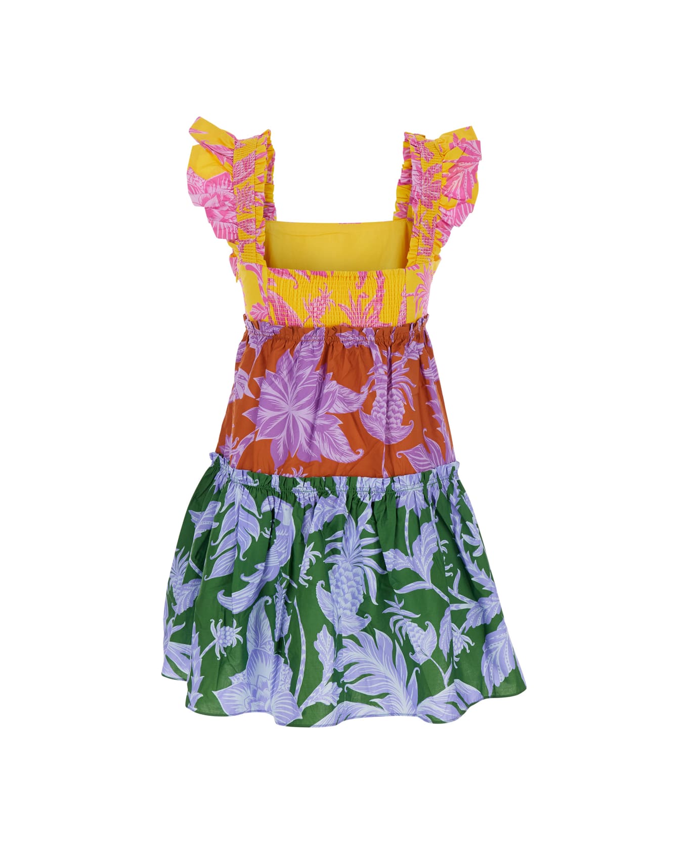Farm Rio Multicolor Dress With All-over Floral Motif And Ruffled Skirt In Cotton Woman - Multicolor