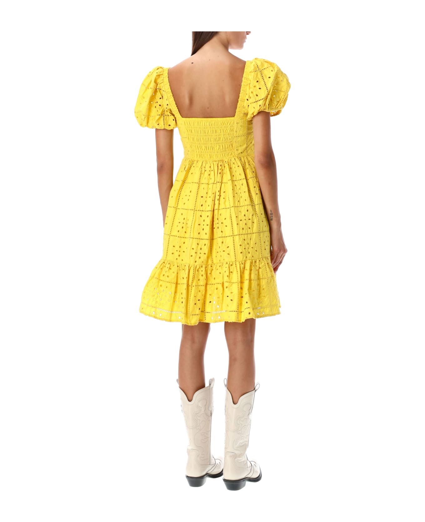 Ganni Broderie Anglaise Mini Dress - YELLOW