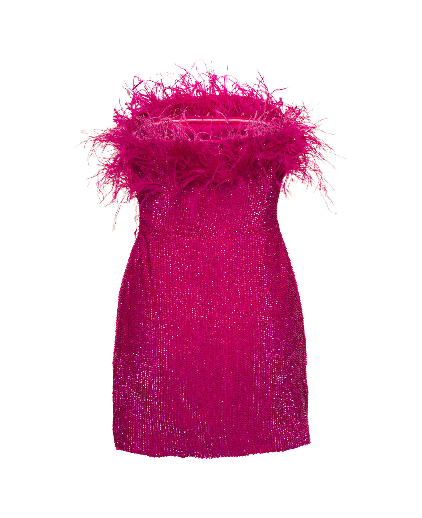 retrofete Pink Sequin Emebllished Mini-dress With Feathers In Viscose Woman - Fuxia ワンピース＆ドレス