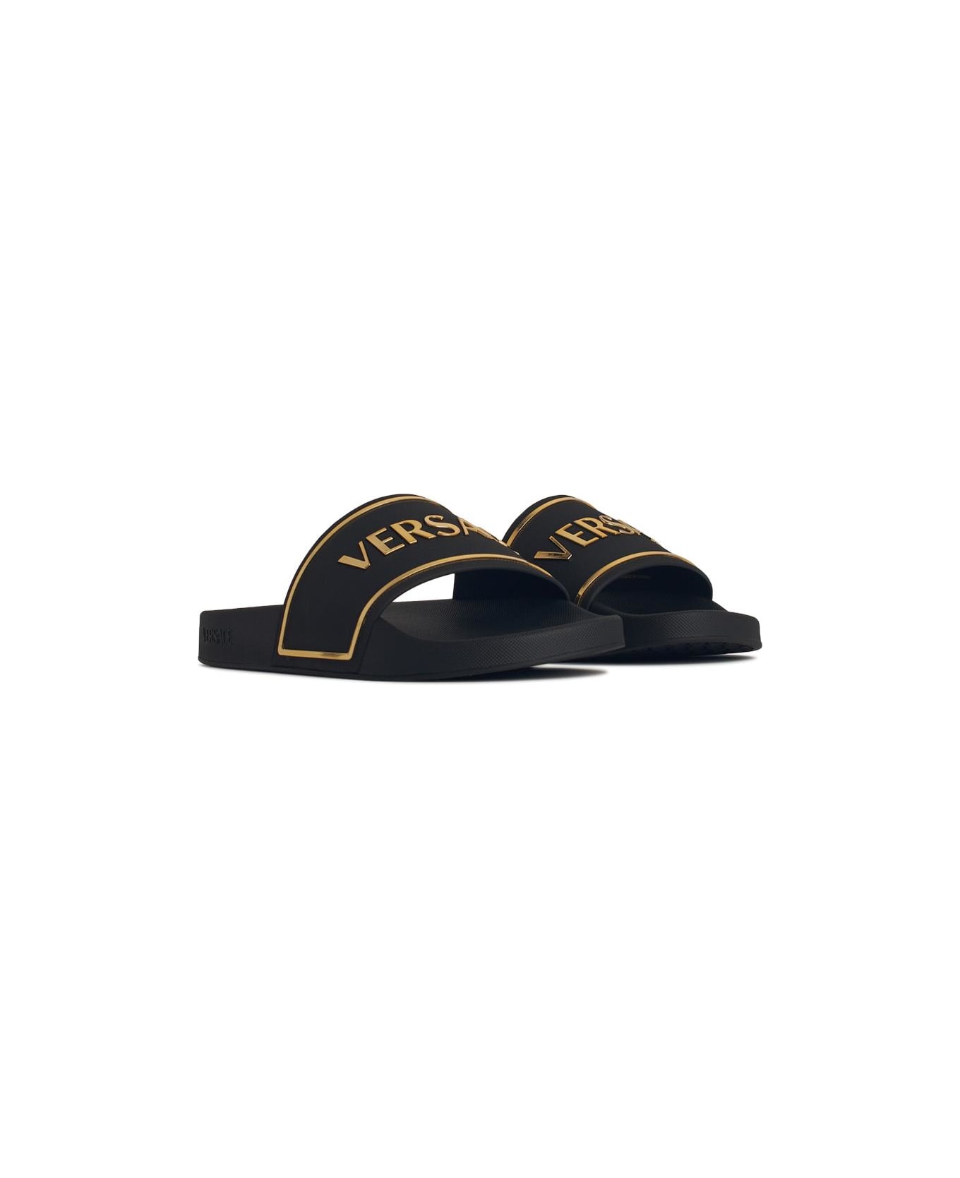 Versace Black Rubber Slippers - BLACK