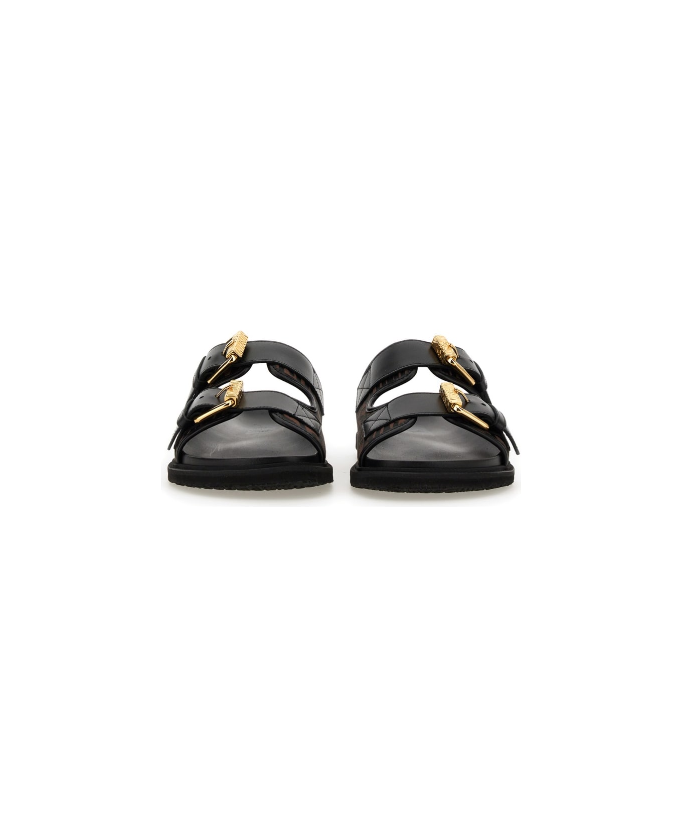 Moschino Slide Sandal With Logo - BLACK