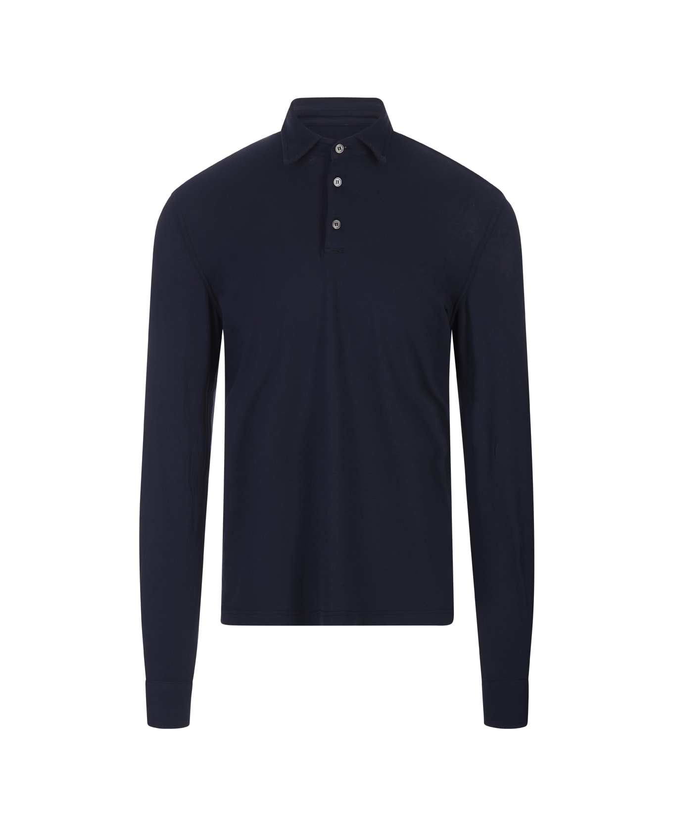 Fedeli Night Blue Long Sleeve Polo Shirt - Blue ポロシャツ
