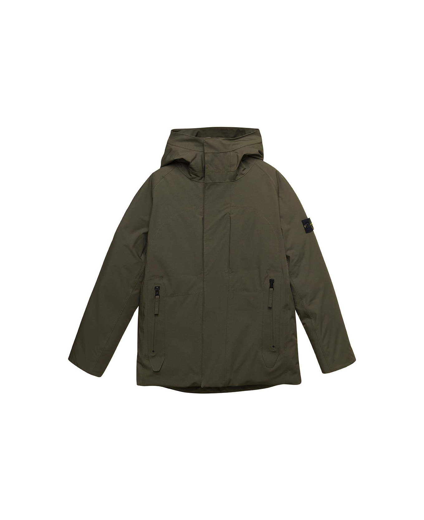 Stone Island Junior Green Zip-up Jacket With Logo Patch In Nylon Boy - Green