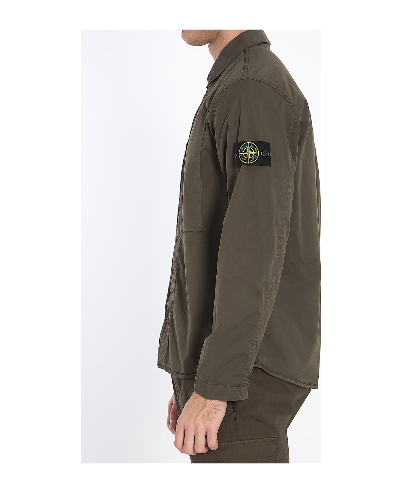 Stone Island Cotton Twill Shirt - MILITARY GREEN