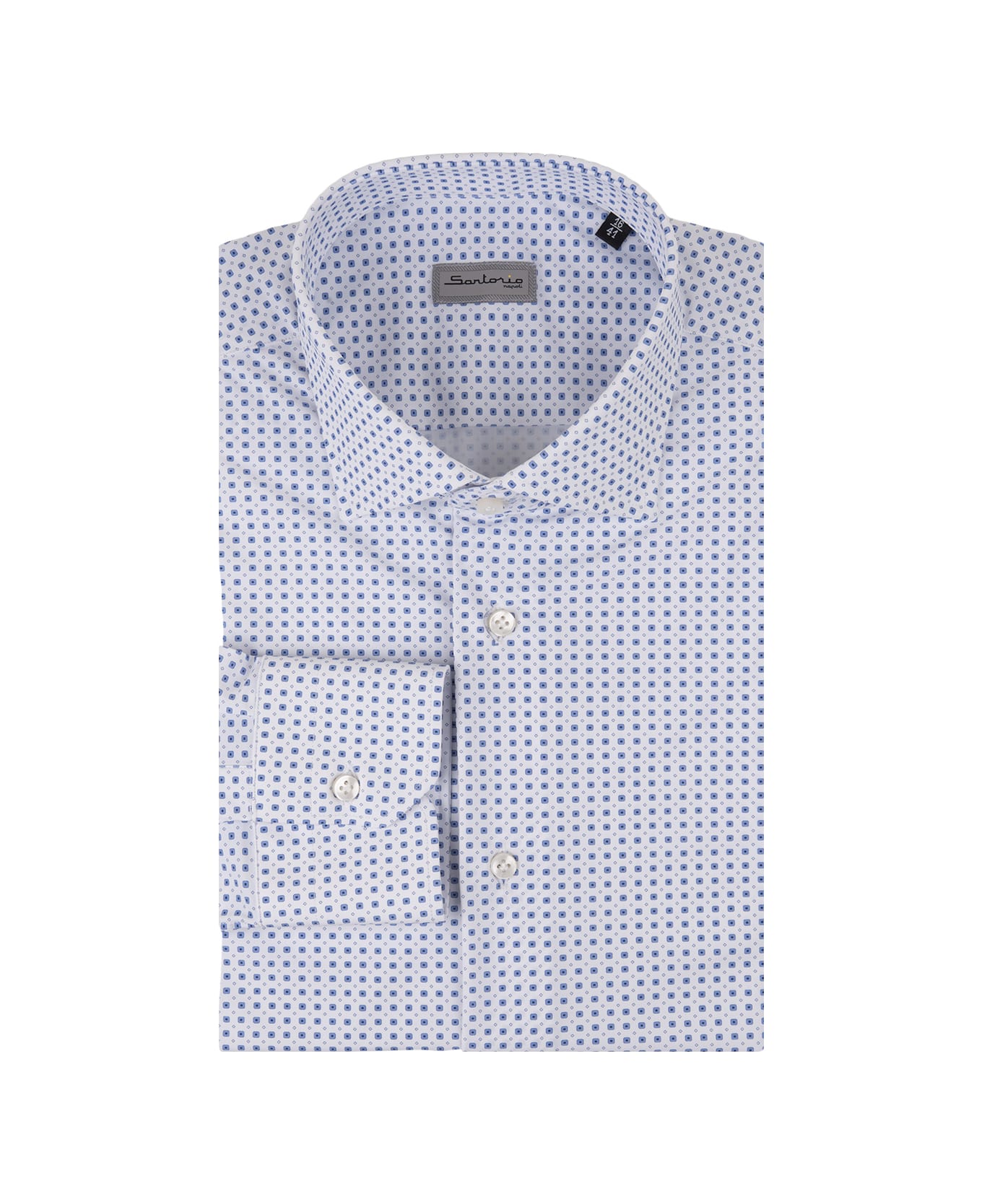 Sartorio Napoli White Shirt With Blue Micro Pattern - White