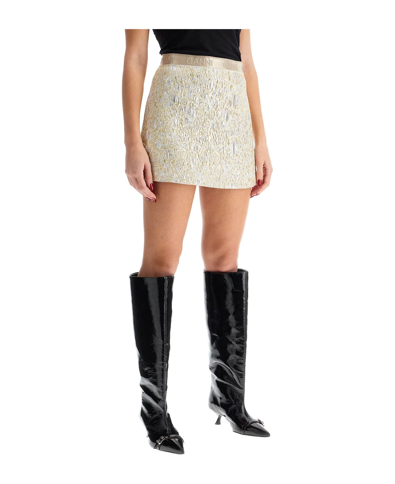 Ganni Metallic Cloquã© Mini Skirt - GOLD/SILVER (Silver)