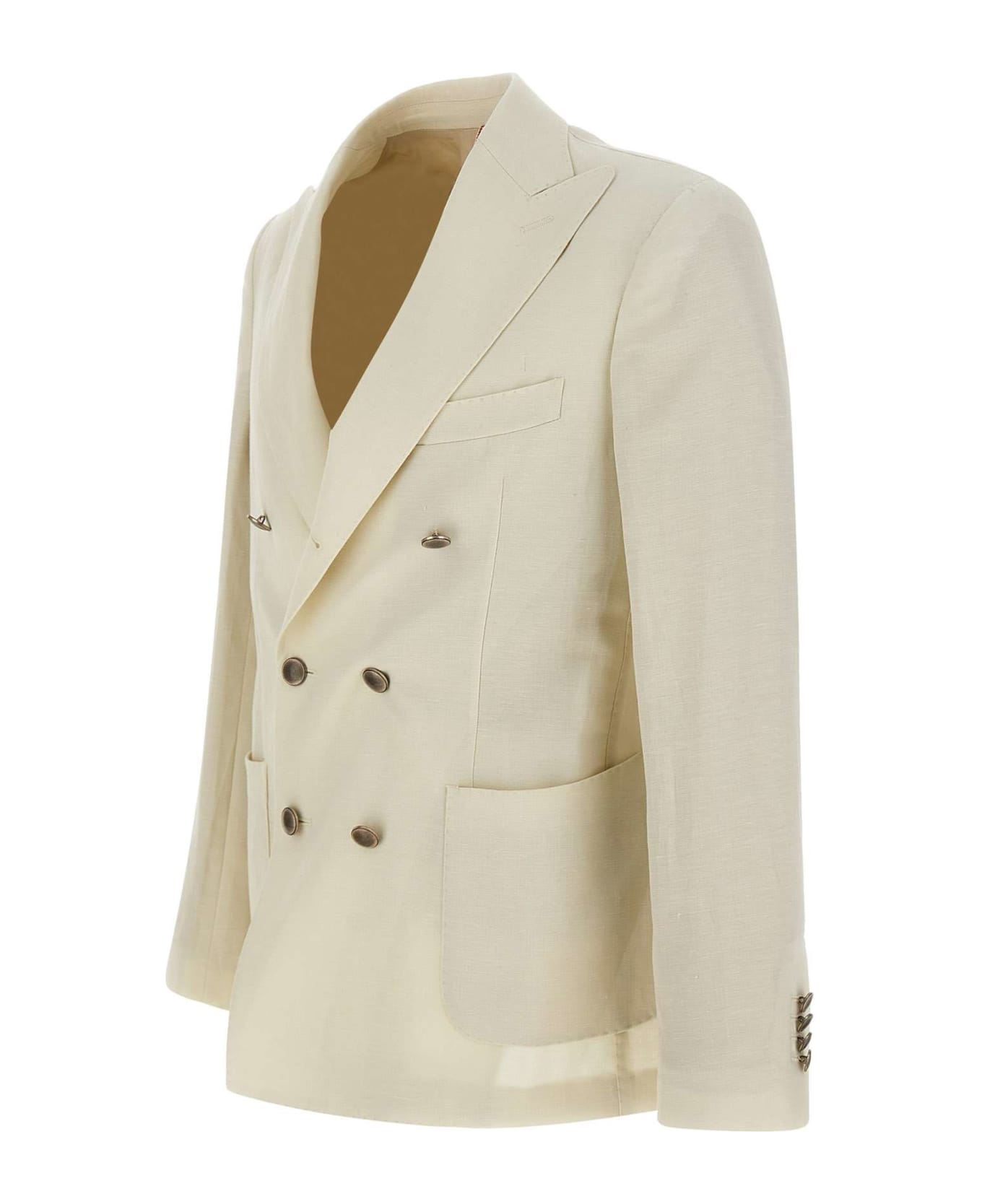 Santaniello Wool And Linen Blazer - WHITE