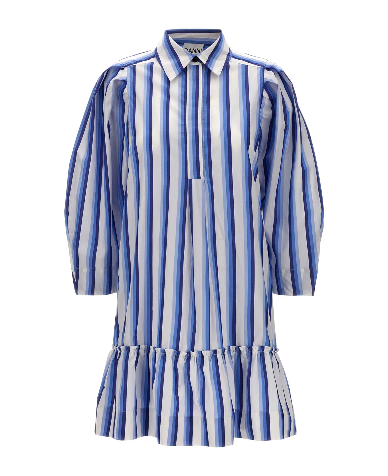 Ganni Striped Shirt Dress - Light Blue ワンピース＆ドレス