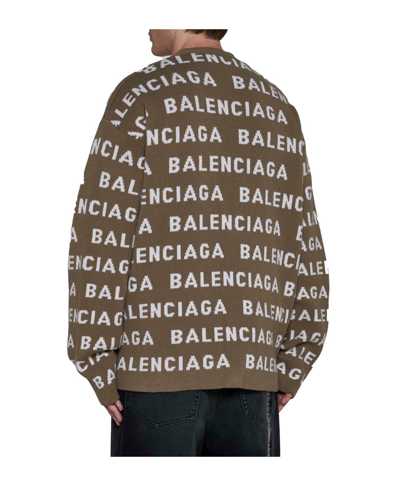 Balenciaga Logo Intarsia-knit Cardigan - Beige